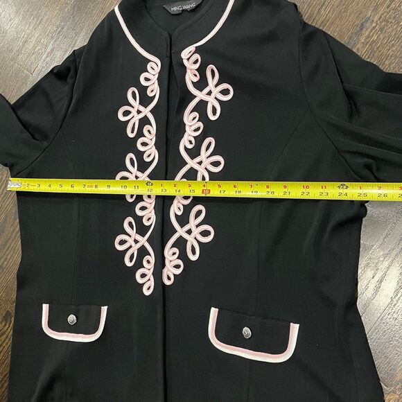 Ming Wang Cardigan Women's XL Black Knit Pink Appliqué Sweater Jacket Eclectic - Picture 7 of 8